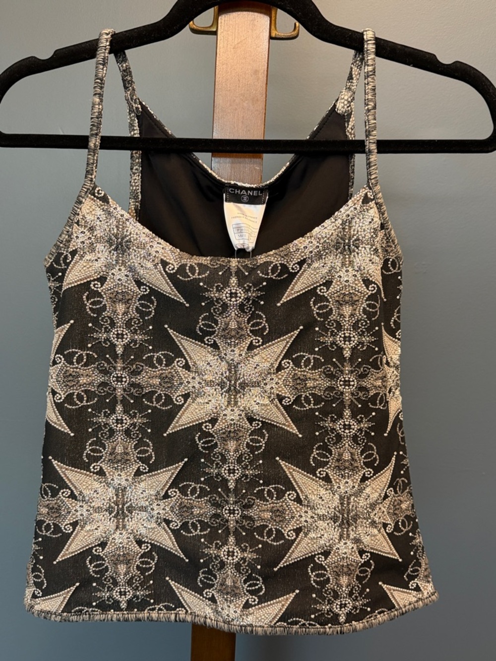 CHANEL Black and White Beaded Star-Pattern Camisole 06P FR 38
